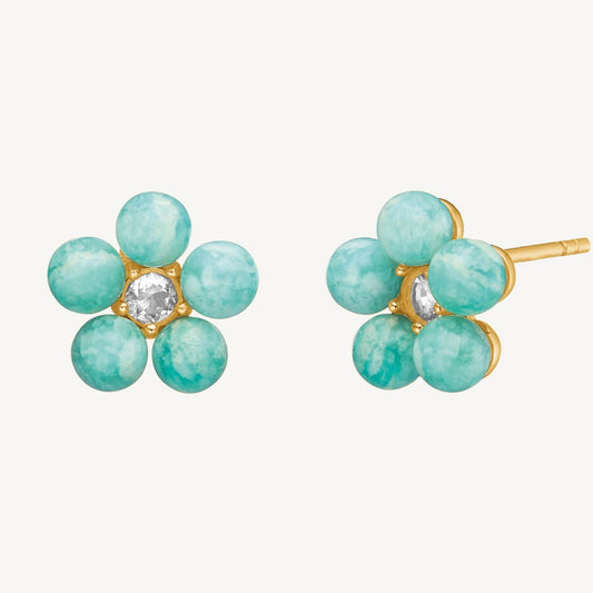 Flower ear studs（プラシオライト/アマゾナイト）/ペア販売