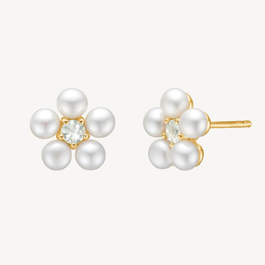 Flower ear studs（パール/プラシオライト）/ペア販売